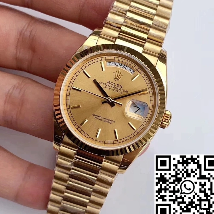 EW Champagne Gold Yellow Dial Factory Rolex Day-Date M128238-0045 0118